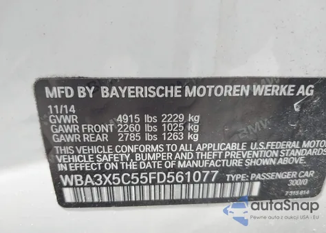 2015 BMW 328I Gran Turismo xDrive из США, поврежденный, VIN WBA3X5C55FD561077